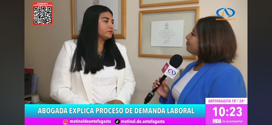 Nicole Bolados Angel explicando el proceso de demanda laboral en Antofagasta TV